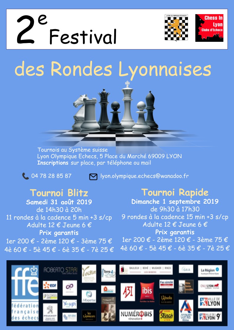 FESTIVAL des RONDES LYONNAISES Blitz et Rapide 31 aout & 1er septembre 2019